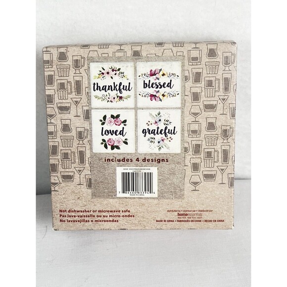 Sip in Style Set of 4- LOVED, THANKFUL, BLESSED, GRATEFUL, Coasters 4.25"  NEW - Picture 3 of 8